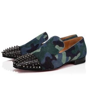 Christian Louboutin Spooky Flat Camouflage Stud Suede 40.5 EU Blue